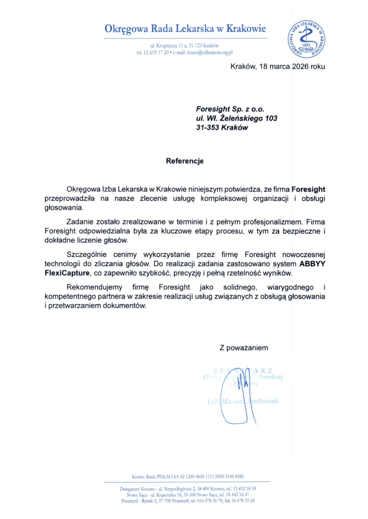 Referencja Okręgowa Rada Lekarska w Krakowie